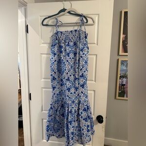 Karlie Blue and White Smocked Floral Dress